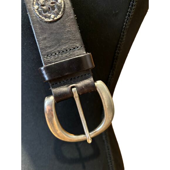 Women's Brown Leather Belt with Embellishments and silver Hardware, Small, EUC - Picture 2 of 4